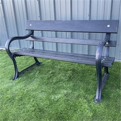 Cast iron and wood slatted garden bench painted in black  - THIS LOT IS TO BE COLLECTED BY APPOINTMENT FROM DUGGLEBY STORAGE, GREAT HILL, EASTFIELD, SCARBOROUGH, YO11 3TX