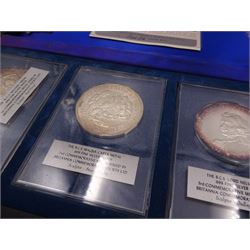 British Commemorative Society Ltd, set of six commemorative .999 fine silver proof medals, no. 1 to 6 , to include the William Medal, The Magna Carta Medal, The Lord Nelson Medal, The Canadian Centenary Medal, The Churchill Memorial Medal and The William Shakespeare Medal, each contained within clear perspex cases, in a silk lined fitted case