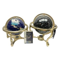 Night Sky Celestial Globe, on gilt metal stand, H36cm, with original box and certificate, together with a polished hardstone terrestrial globe, H34cm