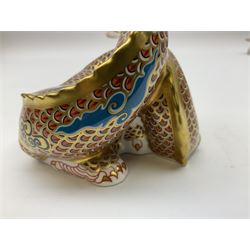 Two Royal Crown Derby paperweights, Dragon of Happiness, limited edition 1227/1500 and Dragon of Good Fortune, limited edition 1227/1500, both with gold stopper, hardwood base, certificate and with printed mark beneath