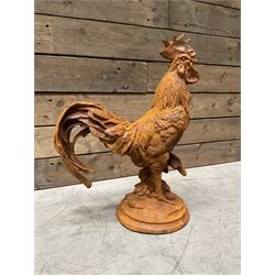 Small weathered cast iron garden cockerel