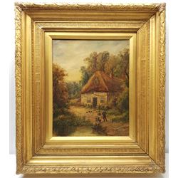 J Williams (British 19th century): Cottage Scene, oil on canvas signed and dated '96 in heavy gilt frame 50cm x 39cm