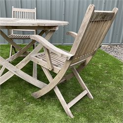 Cannock Gates teak circular garden table and three folding chairs  - THIS LOT IS TO BE COLLECTED BY APPOINTMENT FROM DUGGLEBY STORAGE, GREAT HILL, EASTFIELD, SCARBOROUGH, YO11 3TX