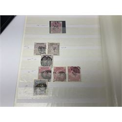 Mostly Great British Queen Victoria stamps, including penny black with black MX cancel, 1840 two pence blue with black cancel, imperf penny reds singles and pairs, perf penny reds stars and plates, various postmarks or cancels, penny reds on pieces or covers, halfpenny 'bantams', other QV issues with some higher values etc, housed in a blue stockbook