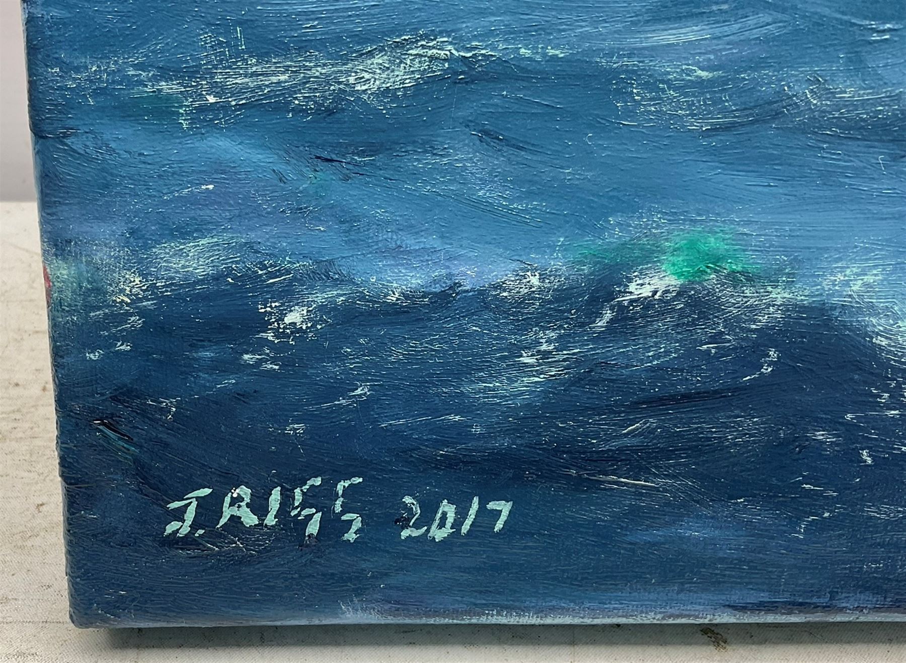 Jack Rigg (British 1927-): Hull Trawler off Scarborough, oil on canvas signed and dated 2017, 46cm x 61cm (unframed) 
Notes: one of the final paintings done by Rigg before he retired from painting.