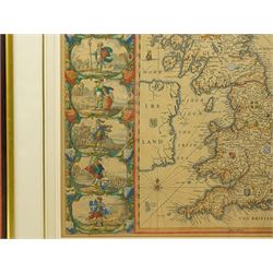 Johannes (Joan) Blaeu (Dutch 1571-1638): 'Britannia Prout Divisa fuit Temporibus Anglo-Saxonum Praesertim Durante Illorum Heptarchia' (Britain as it was Divided During the Anglo-Saxon Times), engraved map of the British Isles with hand-colouring and 14 Dutch style miniature vignettes depicting kings and scenes from Saxon history, later edition 43cm x 54cm