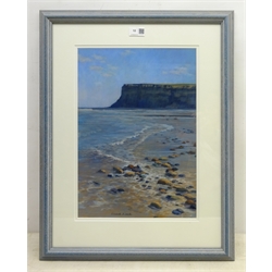  Elizabeth A Smith PPRSMA (British 1950-): 'Saltburn Beach and Hunt Cliff', pastel signed 42cm x 29cm Notes: Elizabeth now based in Oxfordshire, but formerly from North Yorkshire served as the first woman president of the Royal Society of Marine Artists 2013-2018  DDS - Artist's resale rights may apply to this lot    