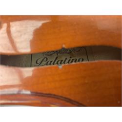 Stentor Student violin with 36cm two-piece back and spruce top, bears label 'The Stentor Student II No.1117807' L59cm; and another similar student's violin by Palatino (2)