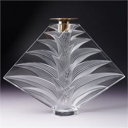 Pair of Lalique 'Ravelana' clear and frosted glass candlesticks inscribed 'Lalique, France' H22cm
