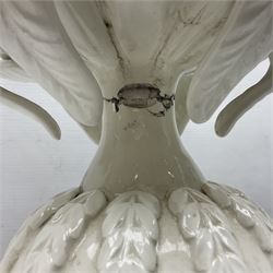 Pair of Casa Pupo white-glazed table lamps, modelled as a fruit upon a column of baluster form with foliate decoration, on a giltwood base, H62cm