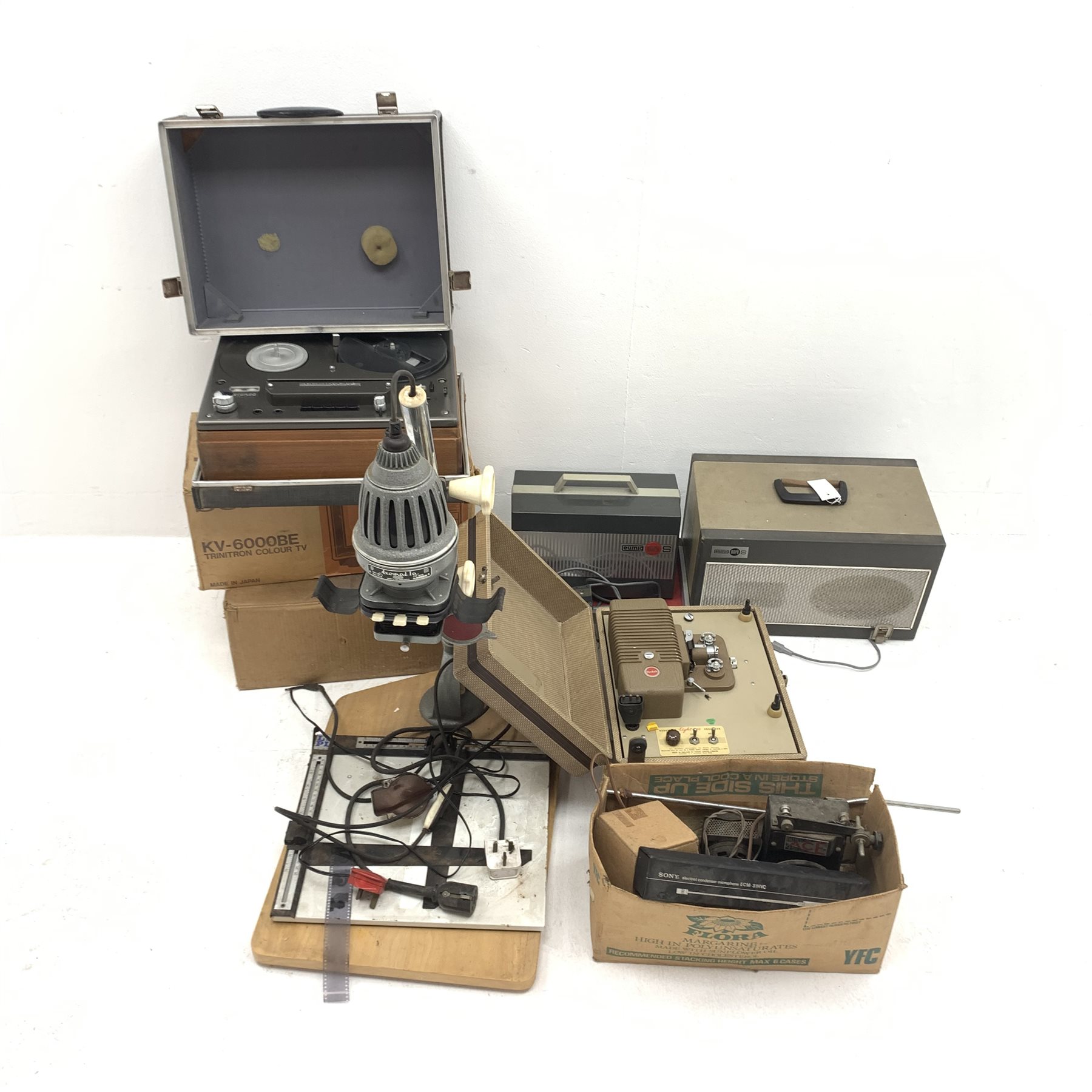 Sony Tritron Colour TV KV-6000BE, LPL enlarger, Kodascope Eight-500 projector, Tandberg Stereo Tape Recorder model 621X, Eumig mark s projector etc 