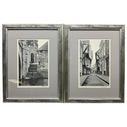 Stuart Walton (Northern British 1933-): Steps Leading from Wellington Row beneath Lendal Bridge to the River Ouse York and the Shambles York, pair limited edition black and white prints signed and dated '78, 28cm x 18cm (2)