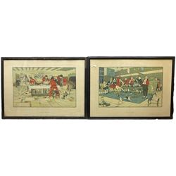After Cecil Aldin (British 1870-1935): 'The Hunt Breakfast' and 'The Hunt Supper', pair chromolithographs 29cm x 46cm (2)