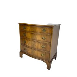 Georgian design mahogany serpentine drawer chest, moulded top over four graduating drawers, on bracket feet