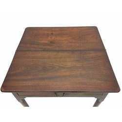 George II mahogany side table, rectangular fold over top, single frieze drawer, on single gate leg action base with pad foot supports 