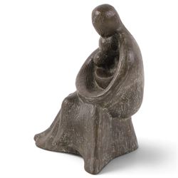 Naomi Blake (British 1924-2018) - bronze cast sculpture depicting mother embracing child and baby, H27cm