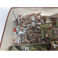 Painted metal wargame figures - over four hundred including Normans and Saxons, Romans, British Tribes etc; together with a quantity of part-painted and unpainted figures, battlefield weapons and accessories etc; average size 25mm