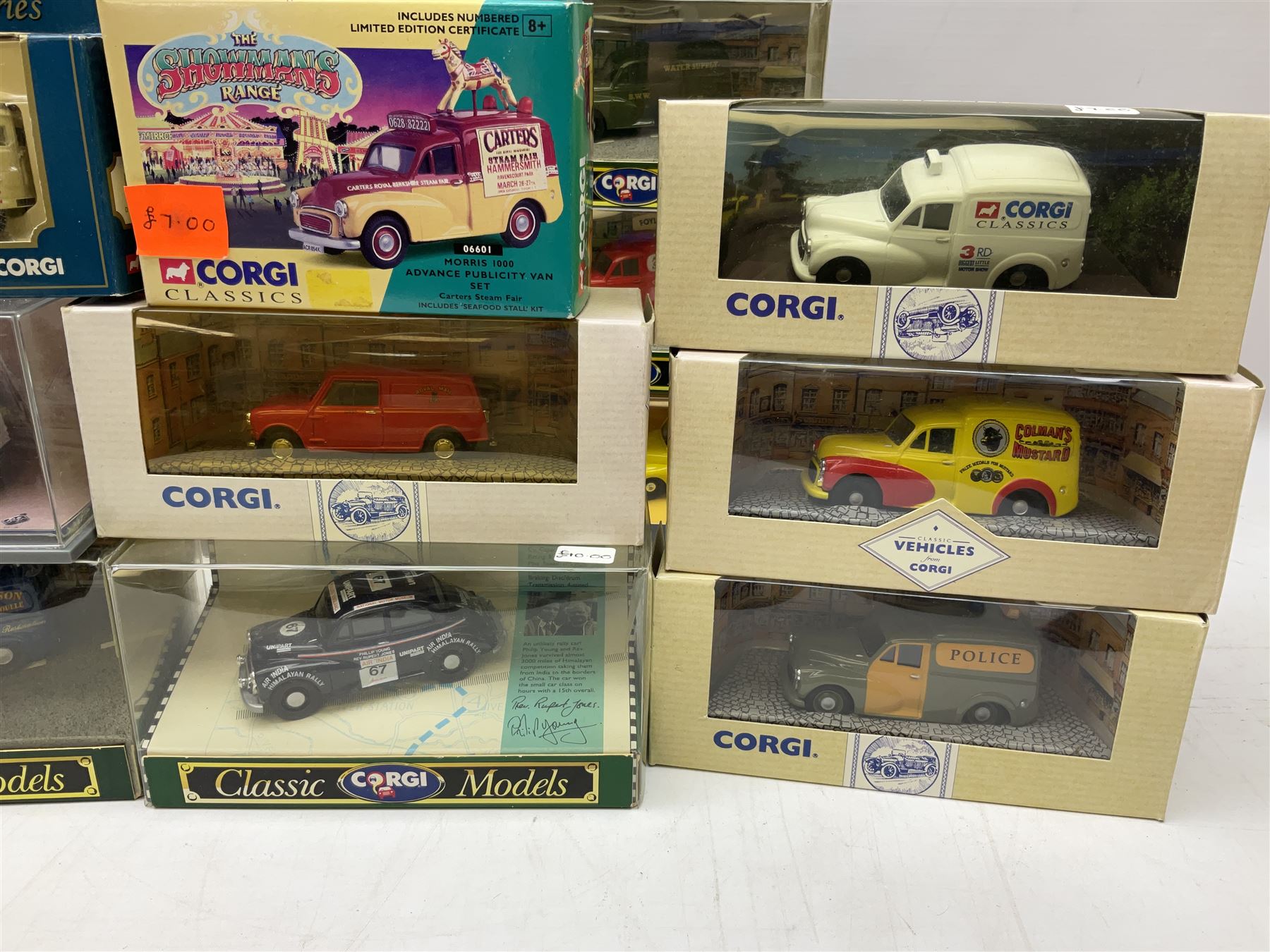Twenty six boxed Corgi die-cast models, predominantly of Morris Minor vans, to include boxed limited edition Morris Minor van set, Morris Minor Saloon, Morris 100 Van with Bird's Custard livery, Royal Mail Morris Mini van etc