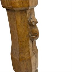 Mouseman - circa. 1950s oak serving table, adzed rectangular top over two drawers, on octagonal supports joined by adzed undertier, the rear right leg carved with mouse signature, by Robert Thompson of Kilburn