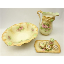  Victorian blush ivory wash jug and bowl set, decorated with roses  