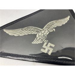 Pair of German winter snow boots, leather and felt with wooden soles; together with a replica WW2 German Luftwaffe car pennant (3)