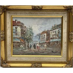 French School (20th century): Parisian Street Scenes, pair oils on board together with pair oils on canvas each 19cm x 24cm (4)