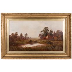 Sidney Yates Johnson (British fl.1890-1926): Farm Pastures at Dusk, oil on canvas signed and dated 1900, 44cm x 80cm