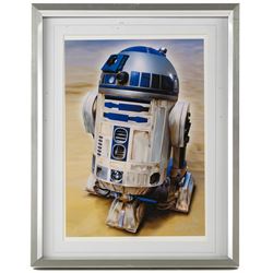 Five framed Cards Inc Star Wars Revenge of the Sith prints, comprising Mace Windu, Yoda, C-3PO, Darth Vader and R2-D2, the R2-D2 example signed by actor Kenny Baker, together with a collection of six smaller limited edition Star Wars art prints, largest H39cm (11)