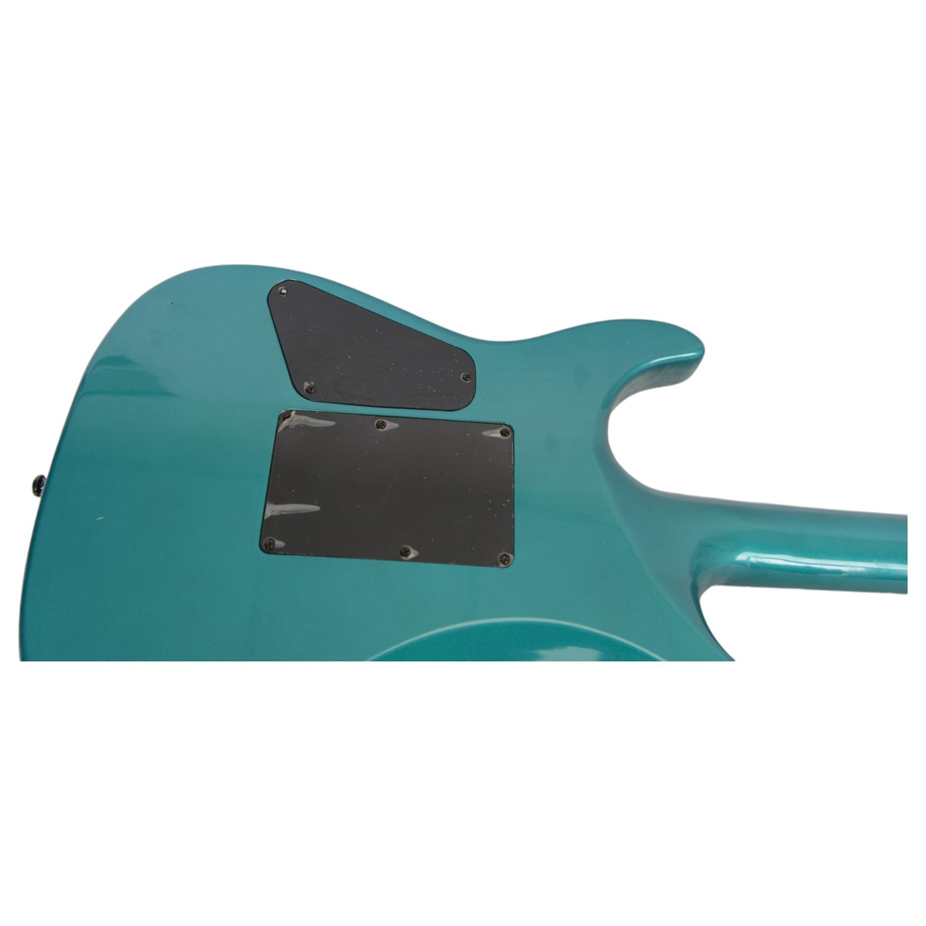 Squier by Fender Stagemaster six string electric guitar, in metallic green finish, serial no. KC00124999, L102cm