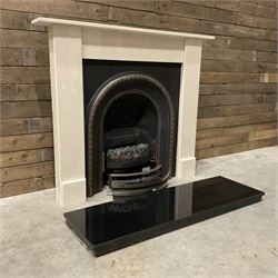 Aurora Dorchester Black Fire suite - granite style surround with cast iron insert, electric fire with remote and black hearth