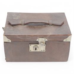 20th century Chinese Mahjong set, with five trays containing bone counters and tiles, contained within a leather bound travelling case with embossed detailing