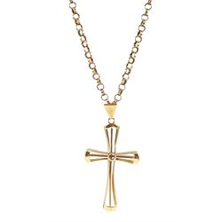 9ct gold cross pendant on 9ct gold belcher link necklace, hallmarked, approx 16.55gm