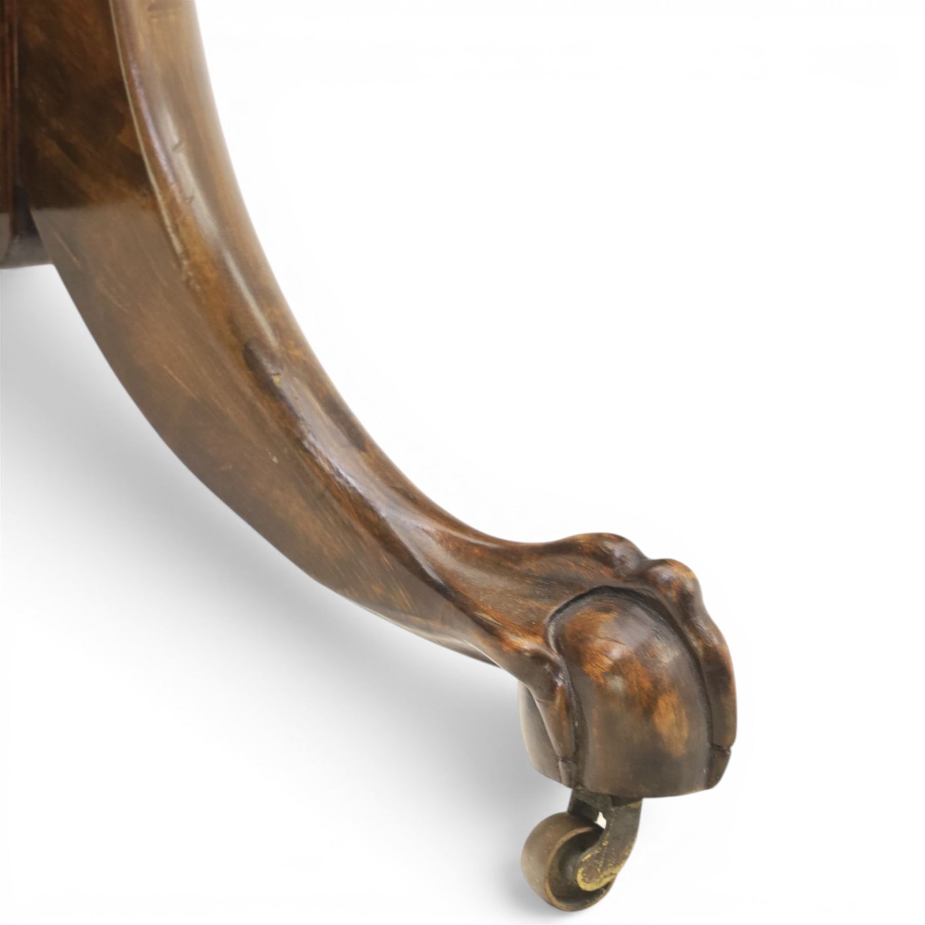 Georgian style mahogany cheval mirror, arched rectangular mirror plate within a moulded frame, on turned supports with brass adjustment mounts, raised on downswept supports terminating in claw feet