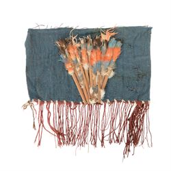 South American Indian carrying bag for blow pipe darts, together with African quiver with three barbed arrows