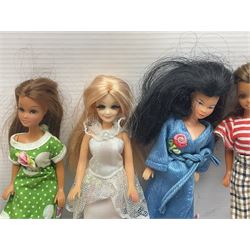 Seven Pippa dolls and a collection of plastic dolls house furniture