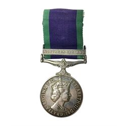  Elizabeth II General Service Medal with Northern Ireland clasp awarded to 24081995 Pte. D. Claxton Green Howards; with ribbon