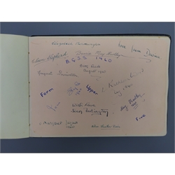  WW2 period autograph album containing signatures of entertainers and celebrities predominantly on laid-in photographs and letters including Eleanor Roosevelt on White House calling card with accompanying letter, Vera Lynn, John Geilgud, Geraldo, Richard Murdoch, Norman Evans, Evelyn Laye, Vivien Leigh, Eric Portman, Dorothy Lamour, Jack Warner, Anna Neagle, Wilfred Pickles etc  