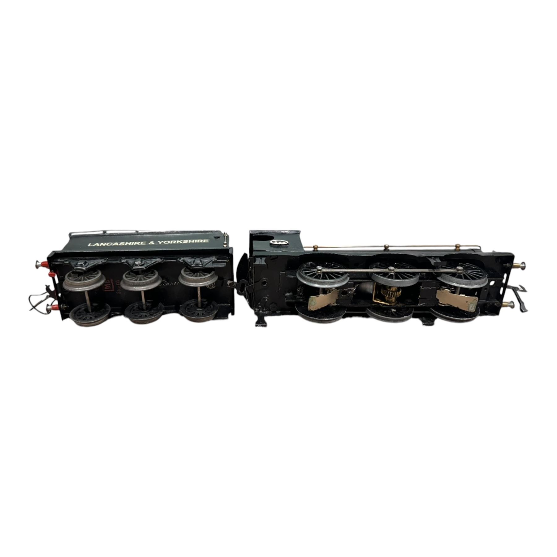 Scratch-built 0 gauge Lancashire & Yorkshire 0-6-0 locomotive no. 243, with tender, in black livery,  built using mostly Hornby parts