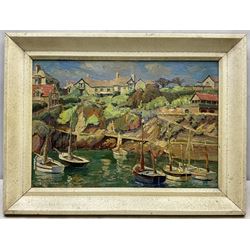 Herbert Truman (St. Ives 1883-1957): ‘Corner of Newquay Harbour’, oil on board signed, titled on label verso 31cm x 45cm