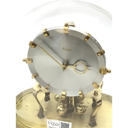  20th century German Anniversary clock, white Roman dial with urn finials, movement stamped 34739, under glass dome, H30cm and a similar Kunda clock under glass dome, H23cm (2)  