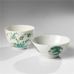 Chinese famille verte dragon bowl, apocryphal Chenghua mark in red to base, D12cm; with an...