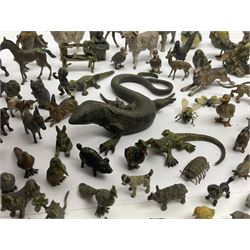 Collection of miniature cold painted bronze and similar animals, to include birds, sheep, horses etc 