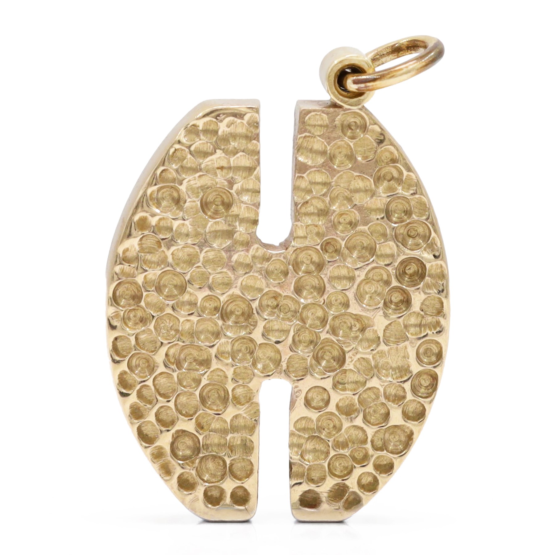 9ct gold abstract H pendant, the front with textured decoration