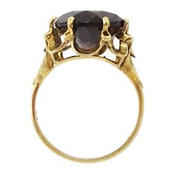 9ct gold single stone oval cut smokey quartz ring, hallmarked