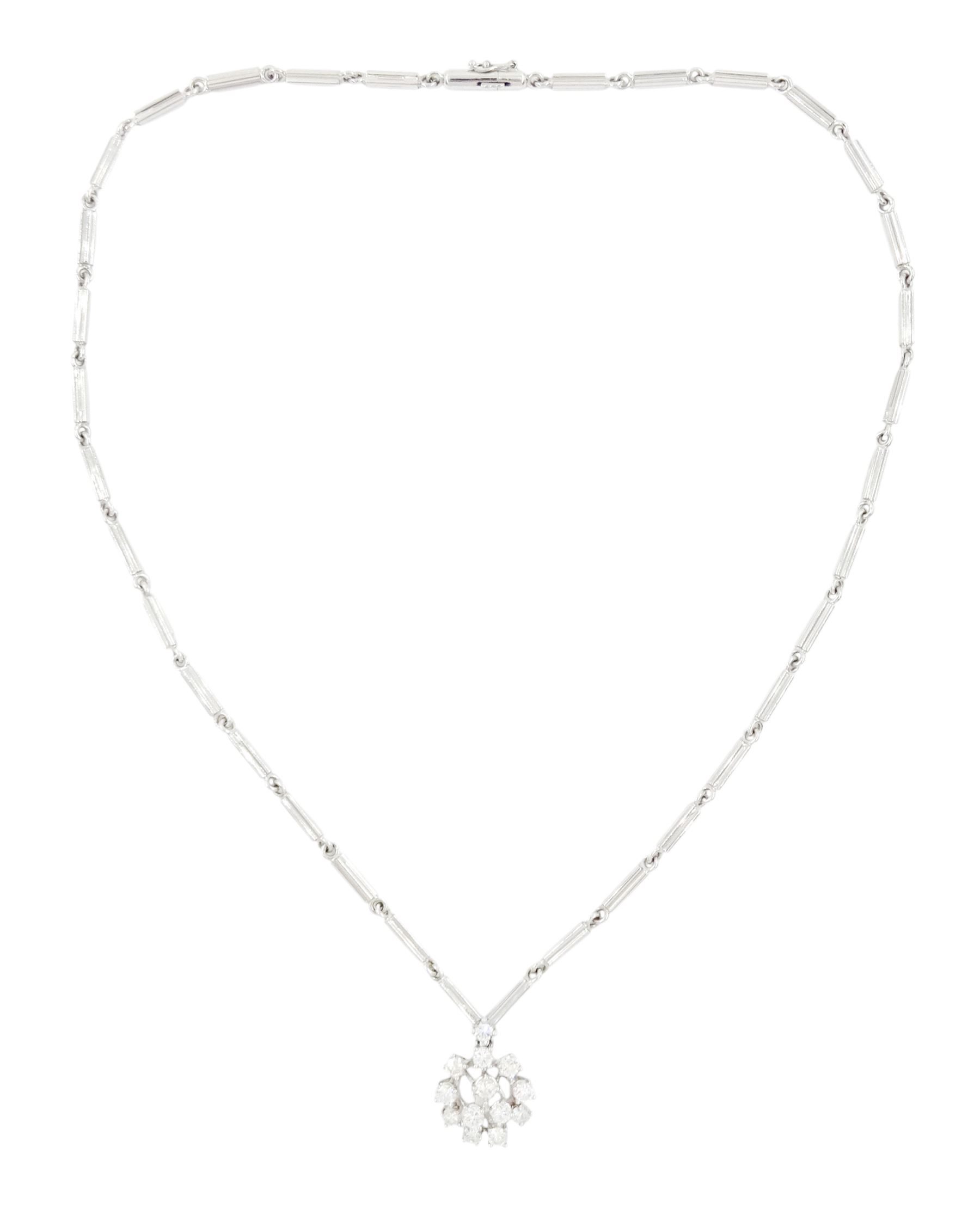 18ct white gold round brilliant cut diamond cluster pendant necklace, Sheffield import mark, total diamond weight approx 1.00 carat