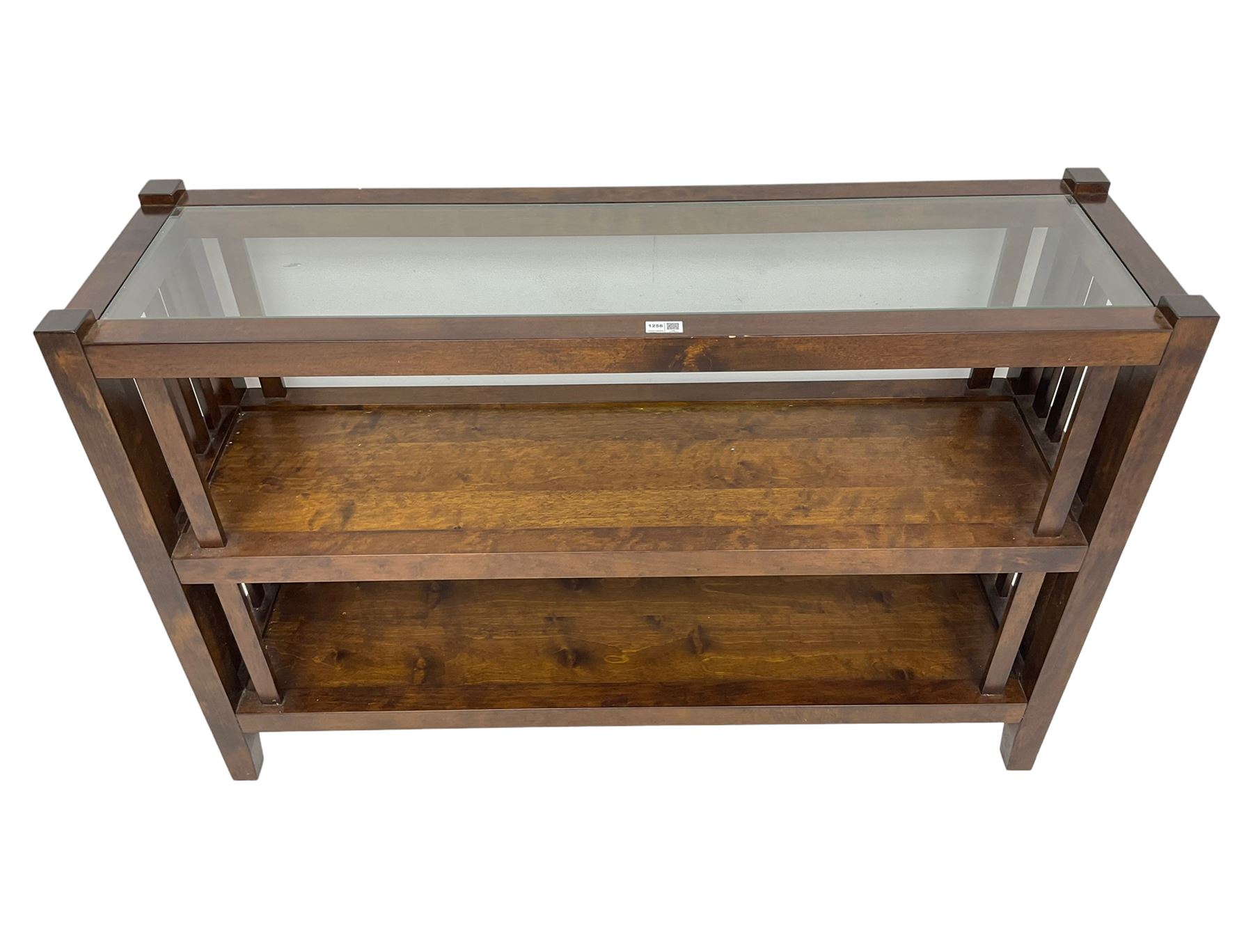 Laura Ashley - Garrat 'Henley' rectangular console table, glass top over two under tiers with slatted sides
