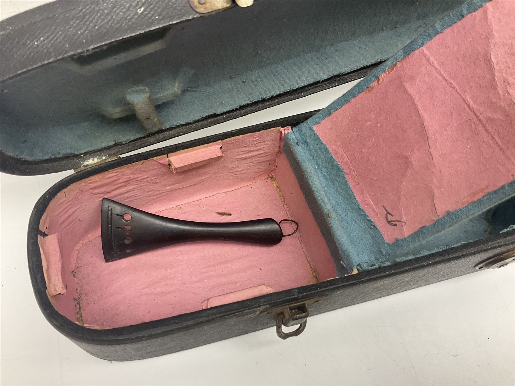 Late 19th century German trade violin c1890 with 36cm two-piece birds-eye maple back, neck and ribs and spruce top; bears label 'Manufactured in Berlin Special Copy of Nicolaus Amati' L59.5cm; in carrying case