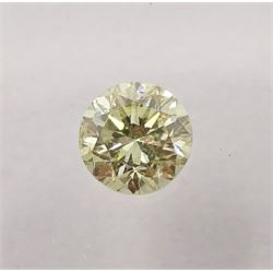 Two certified loose fancy coloured diamonds one round brilliant cut 'fancy light yellow' of 0.13 carat, the other cushion cut 'fancy intense brownish yellow' colour of 0.11 carat, with International Gemological Institute Certificates