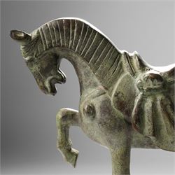 Chinese Tang style bronzed metal model of a horse, W28.5cm