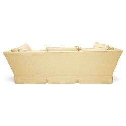 Duresta - three seat sofa of traditional Knole shape, upholstered in neutral tweed-effect fabric with matching seat cushions